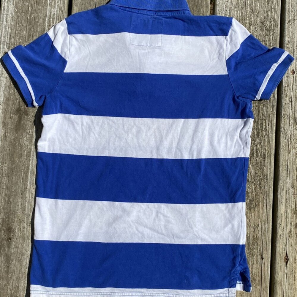 Abercrombie Kids Blue White Striped Muscle Polo Short Sleeve Shirt Boys Large L - Picture 4 of 11